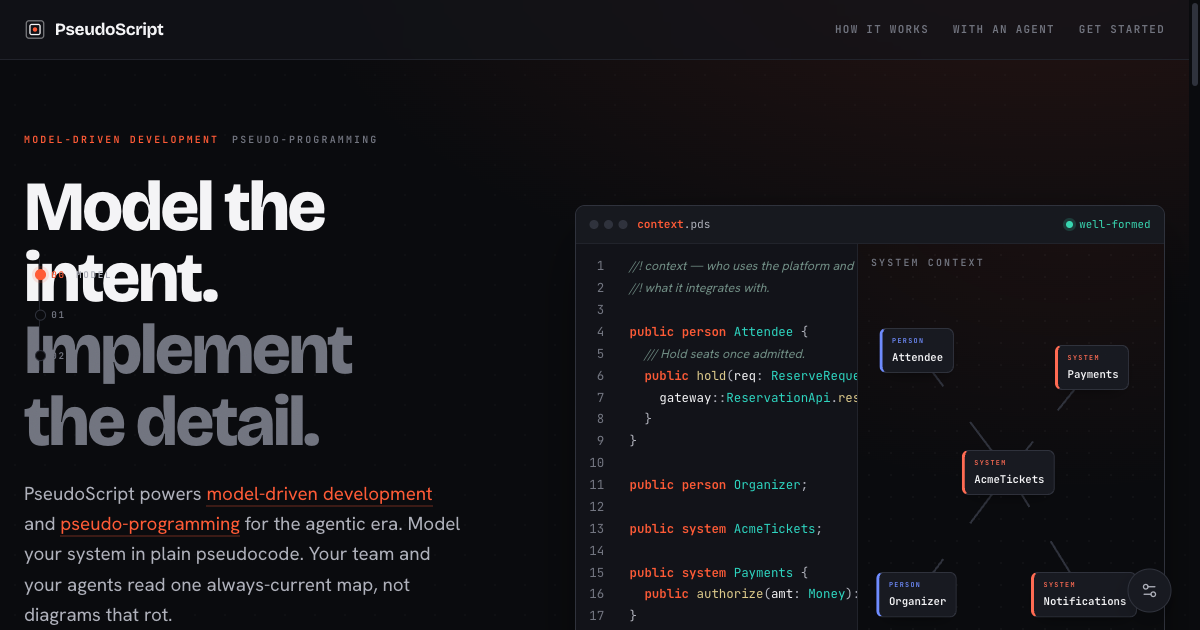PseudoScript — Model-driven development, pseudocode reignited